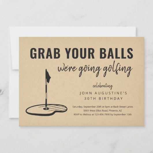 Man Funny Golf Birthday Retirement Bachelor Party Einladung (Vorderseite)