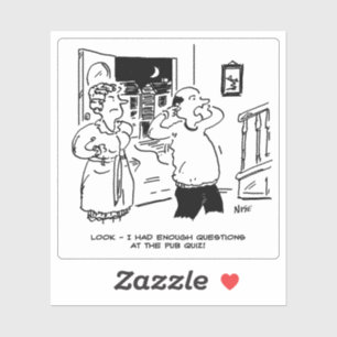 Man gibt Zuhause vom Pub Quiz Cartoon zurück. Aufkleber