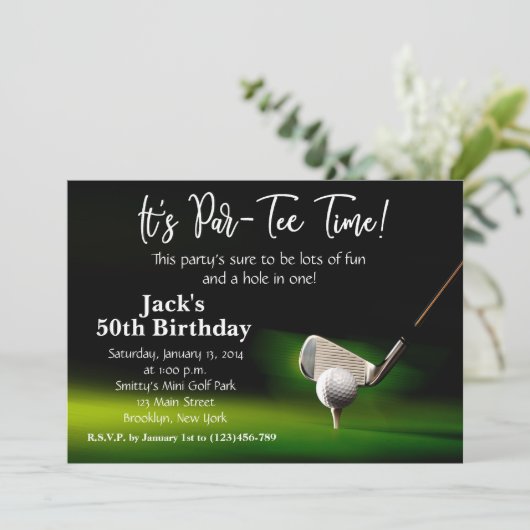 Man Golf Birthday Einladung (Stehend Vorderseite)