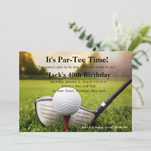 Man Golf Birthday Einladung (Stehend Vorderseite)