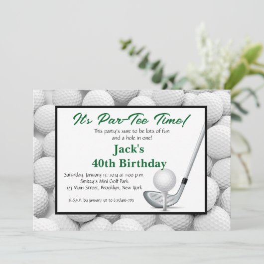 Man Golf Birthday Einladung (Stehend Vorderseite)