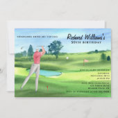 Man Golf Player Swinging Fifties 50th Birthday Einladung (Vorderseite)