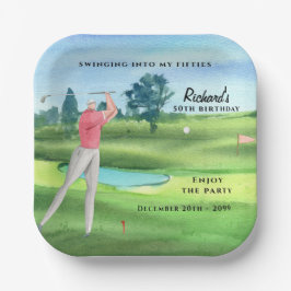 Man Golf Player Swinging Fifties 50th Birthday Pappteller