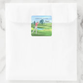 Man Golf Player Swinging Fifties 50th Birthday Quadratischer Aufkleber (Tasche)