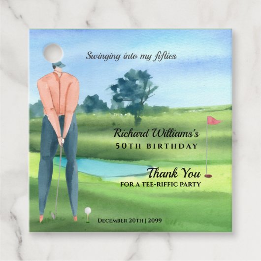 Man Golf Player Swinging Into My 50th Birthday Geschenkanhänger (Vorderseite)
