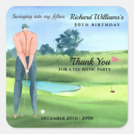 Man Golf Player Swinging Into My 50th Birthday Quadratischer Aufkleber