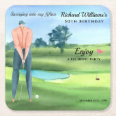 Man Golf Player Swinging Into My 50th Birthday Rechteckiger Pappuntersetzer (Vorderseite)