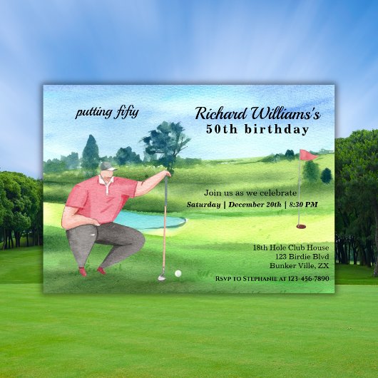 Man Golf Putting Fifty 50th Birthday Einladung