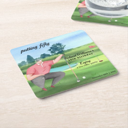 Man Golf Putting Fifty 50th Birthday Rechteckiger Pappuntersetzer (angewinkelt)