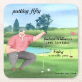 Man Golf Putting Fifty 50th Birthday Rechteckiger Pappuntersetzer (Vorderseite)