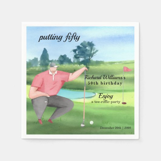 Man Golf Putting Fifty 50th Birthday Serviette (Vorderseite)