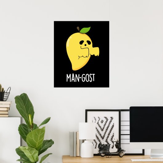 Man-gost Funny Halloween Mango Ghost Pun Dark BG Poster (Heimbüro)