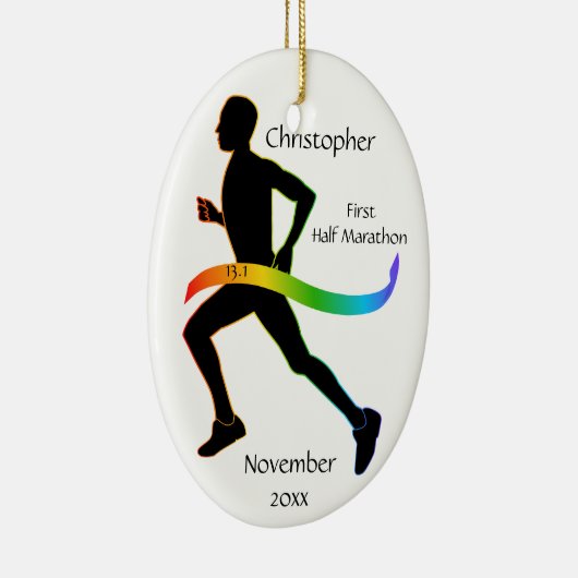 Man Half Marathon Runner Rainbow Ribbon Ornament (Rechts)