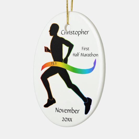 Man Half Marathon Runner Rainbow Ribbon Ornament (Links)