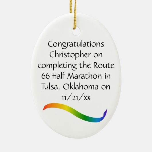 Man Half Marathon Runner Rainbow Ribbon Ornament (Hinten)