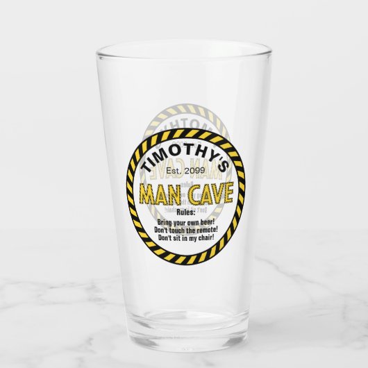 Man Höhle Schild Vorsicht Tape Pint Bierglas Glas (Rückseite)