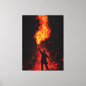 Man Holding Massive Fire Torch Dramatic Silhouette Leinwanddruck (Vorderseite)