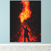 Man Holding Massive Fire Torch Dramatic Silhouette Leinwanddruck (Insitu (Holzboden))