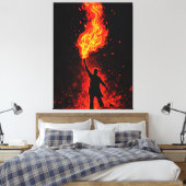 Man Holding Massive Fire Torch Dramatic Silhouette Leinwanddruck (Insitu (Schlafzimmer))
