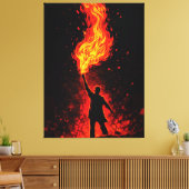 Man Holding Massive Fire Torch Dramatic Silhouette Leinwanddruck (Insitu (Wohnzimmer))