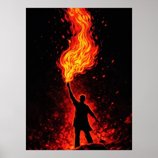 Man Holding Massive Fire Torch Dramatic Silhouette Poster (Vorne)