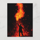 Man Holding Massive Fire Torch Dramatic Silhouette Postkarte (Vorderseite)