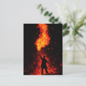 Man Holding Massive Fire Torch Dramatic Silhouette Postkarte (Stehend Vorderseite)