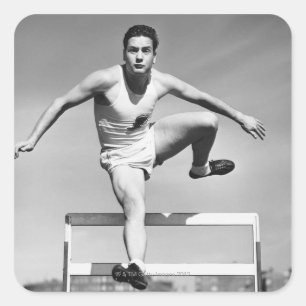 Man Hurdling Quadratischer Aufkleber