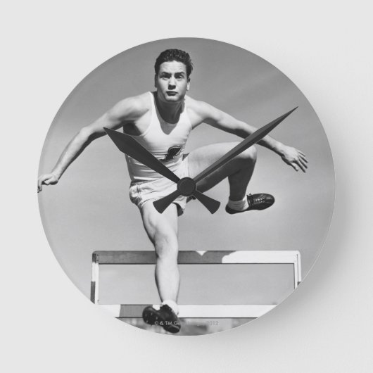 Man Hurdling Runde Wanduhr (Vorderseite)