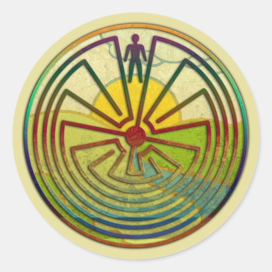 MAN IN DER MAZE-Landschaft + Hintergrund Runder Aufkleber (Vorderseite)