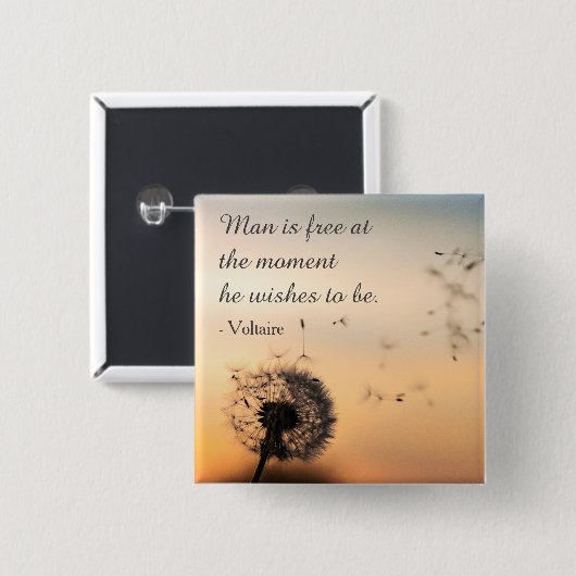 Man is Free Voltaire Quote Button (Vorne & Hinten)