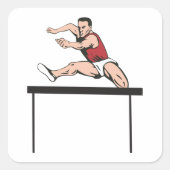 Man Jumping Hurdles Athletics Square Sticker (Vorderseite)