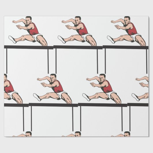 Man Jumping Hurdles Athletics Wrapping Paper Geschenkpapier (Flach)