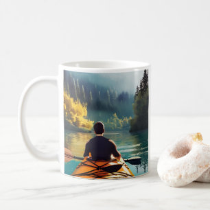 Man Kayaking auf einem See umgeben von Bäumen Kaffeetasse