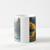 Man Kayaking auf einem See umgeben von Bäumen Kaffeetasse (Mittel)