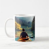 Man Kayaking auf einem See umgeben von Bäumen Kaffeetasse (Links)