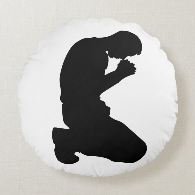 MAN KNELT IN PRAYER RUNDES KISSEN (Vorderseite)