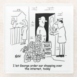 Man macht Online-Shopping - Zuhause-Lieferung von  Glasuntersetzer