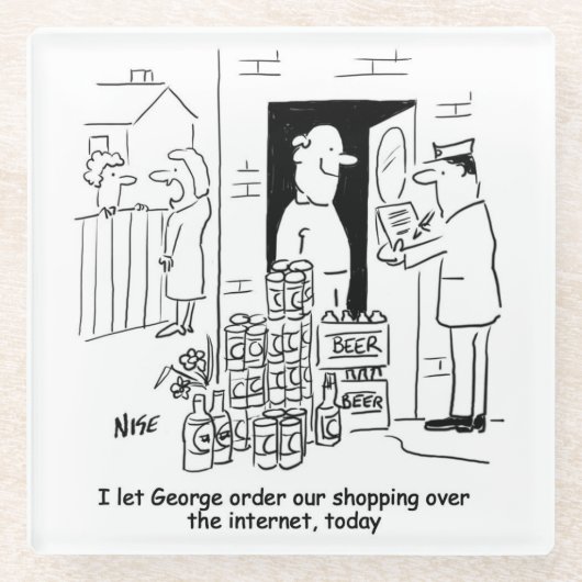 Man macht Online-Shopping - Zuhause-Lieferung von Glasuntersetzer (Vorderseite)