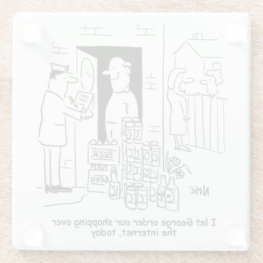 Man macht Online-Shopping - Zuhause-Lieferung von Glasuntersetzer (Rückseite)