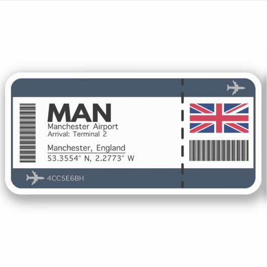 MAN Manchester Boarding Pass - England Travel Aufkleber (Vorderseite)
