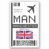 MAN Manchester, England Airport Boarding Pass Aufkleber (Vorderseite)