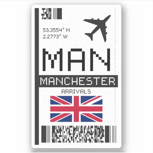 MAN Manchester, England Airport Boarding Pass Aufkleber (Vorderseite)