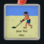 Man Metal Detection Beach Silbernes Ornament<br><div class="desc">Ein männliches Metall,  das am Strand aufspürt.</div>