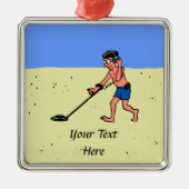 Man Metal Detection Beach Silbernes Ornament (Vorne)
