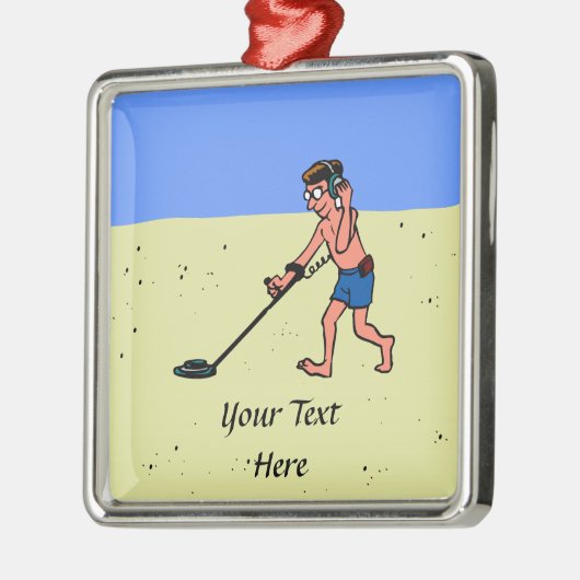Man Metal Detection Beach Silbernes Ornament (Links)