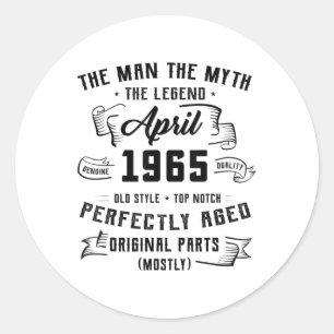 Man Myth Legend April 1965 60. Geburtstag T-Shirt  Runder Aufkleber