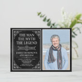 Man Myth Legend Black 65. Geburtstag Foto Einladung (Stehend Vorderseite)