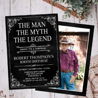 Man Myth Legend Black Surprise 100 Geburtstag Foto Einladung