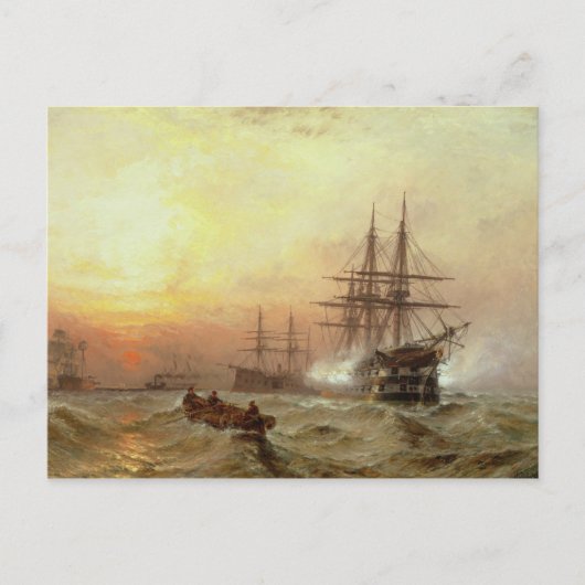 Man-o' War, der bei Sonnenuntergang einen Salat fe Postkarte (Vorderseite)